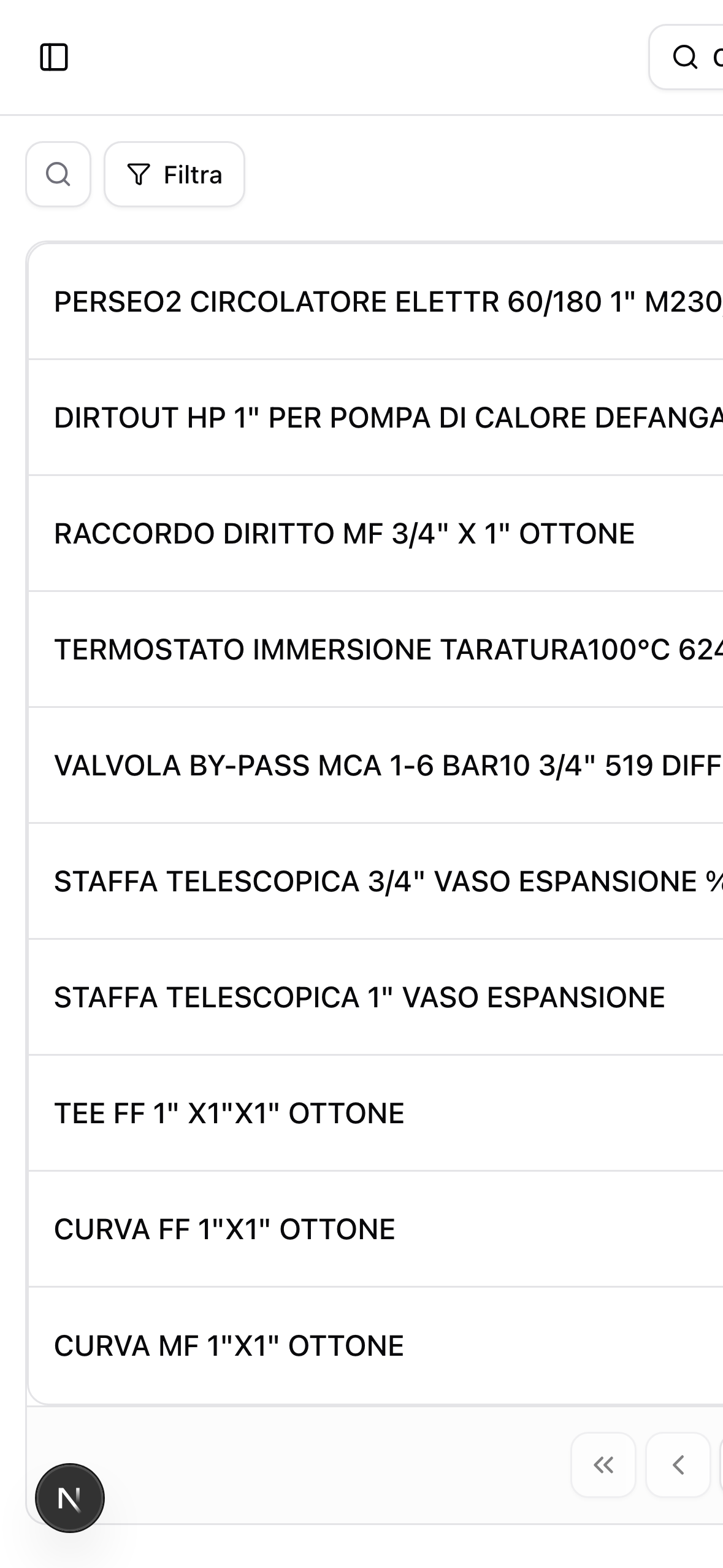 Il catalogo prodotti di IdroCore consultato da telefono